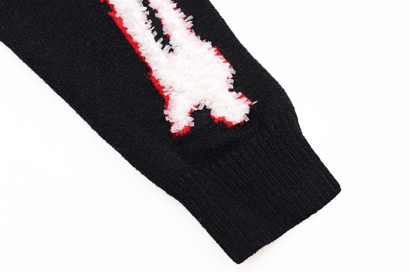 AMIRI Cotton V-Neck Bones Cardigan Sweater Black