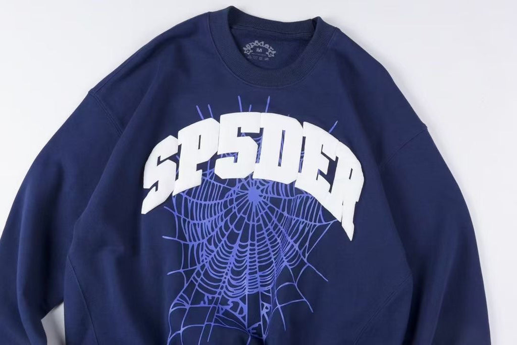 Sp5der Varsity Web Crewneck Sweatshirt Navy