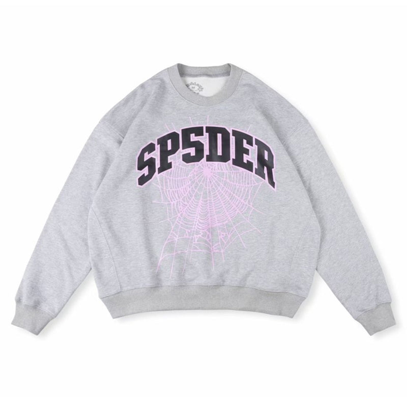 Sp5der Varsity Web Crewneck Heather Sweatshirt Grey